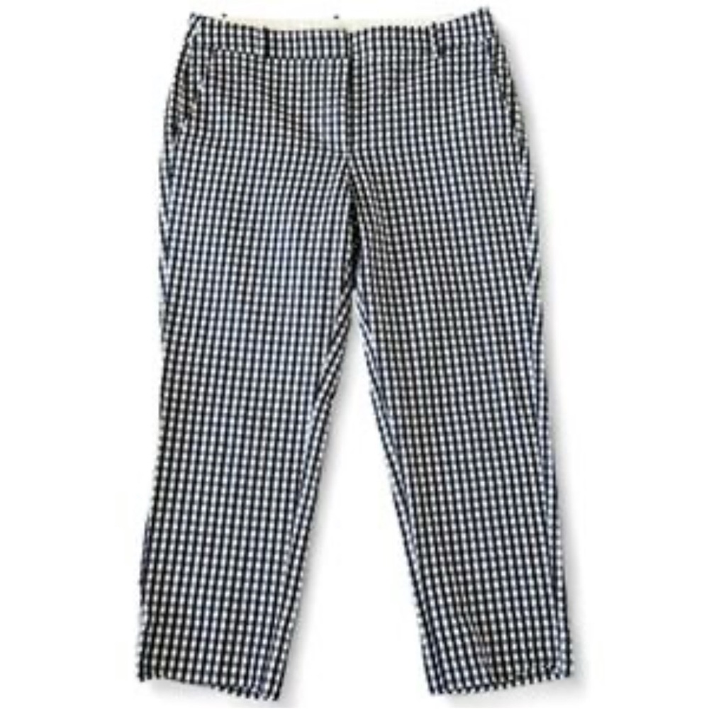 J CREW navy and white gingham cropped pants, women’s size 8